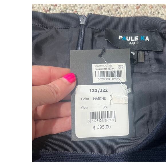 NWT Paule Ka Blue Skirt Cotton Slit Pockets Zip Closure Textured Designer Sz 6 - Picture 8 of 9